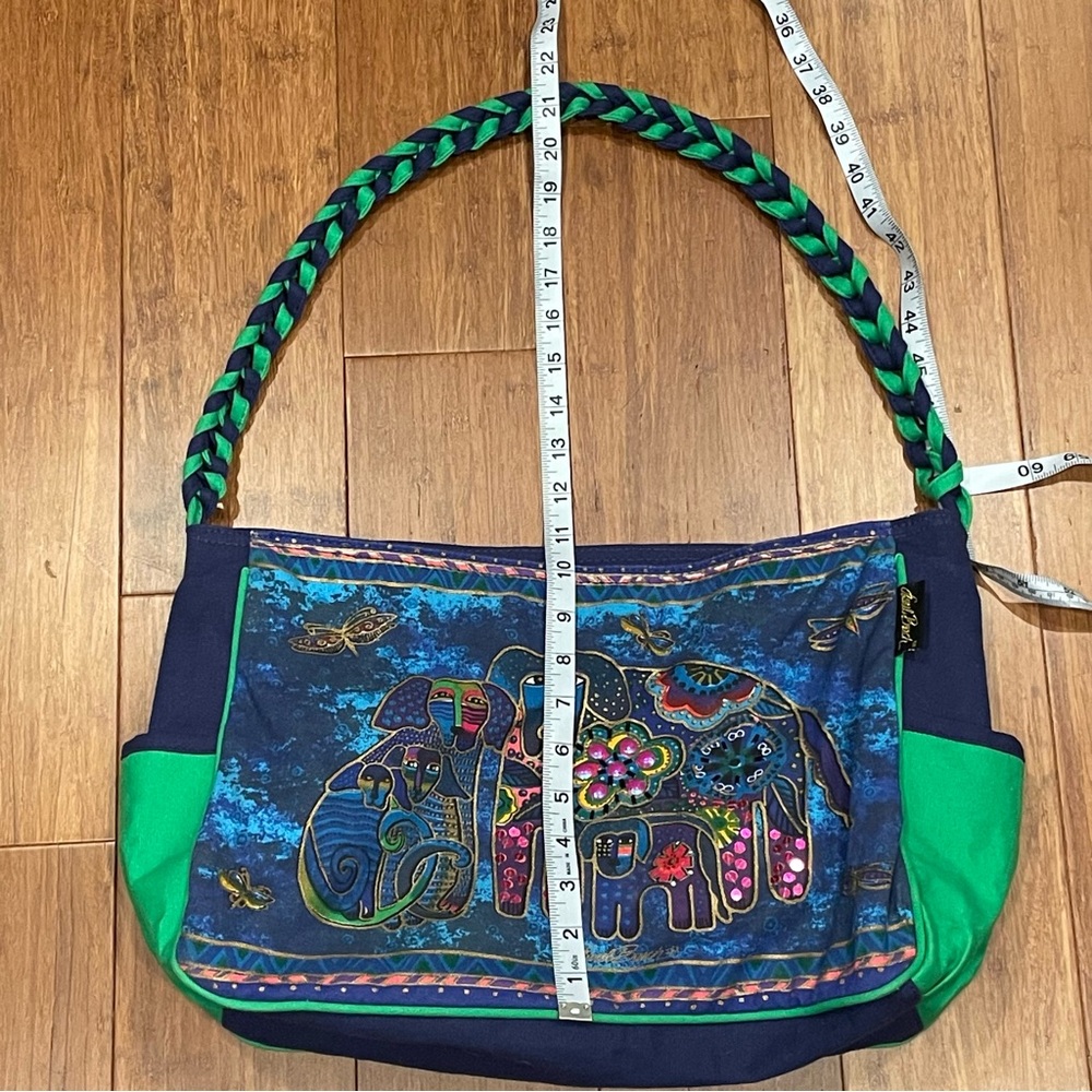 Laurel Burch Tote bag Dog Print Sequins and Beads Woven Handle 16"x10"x4" - Picture 6 of 12